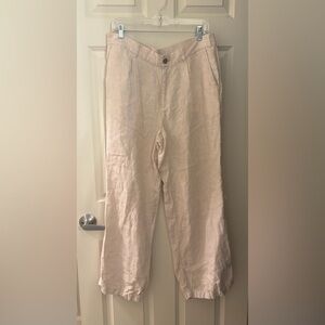 Land's End High Waisted Wide Leg 100% Linen Pants, Cream/Beige, Size 14
